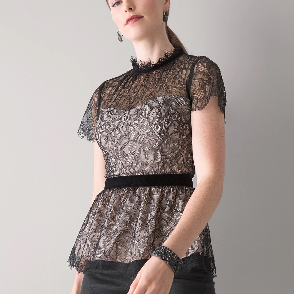 White House Black Market Short Sleeve Lace Blouse